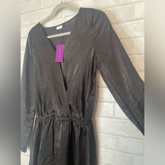 Lascana NWT Black Silk-like Dress Long Sleeved Double Layered size 6 - Picture 3 of 8